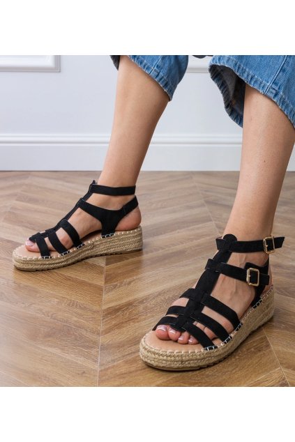 Čierne sandále espadrilky na nízkej platforme Amur Y23-31 BLACK 38 - GM (Veľkosť 38)