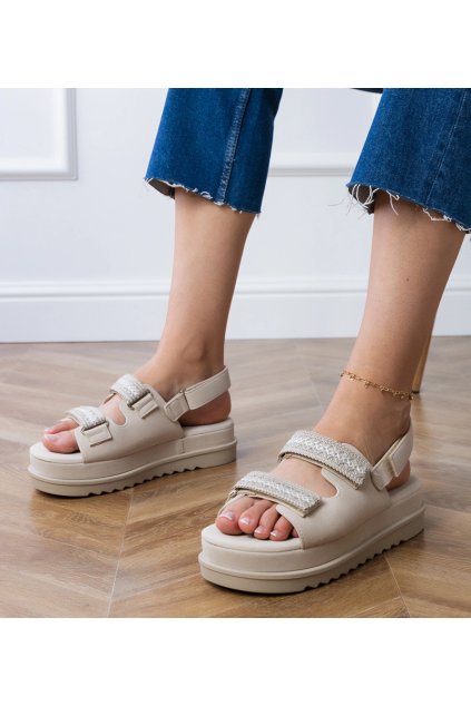 Béžové sandále s vyšívanými remienkami na platforme Jenisej PL367 Béžové 38 - GM (Veľkosť 38)