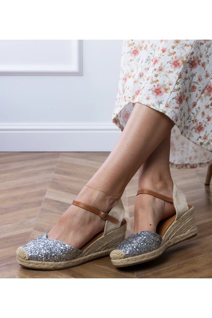 Strieborné sandále s trblietkami na platforme Saluni X5-351 SILVER 38 - GM (Veľkosť 38)