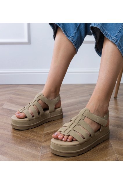 Tmavobéžové sandále gladiátorky na platforme Hartos PL363 KHAKI 38 - GM (Veľkosť 39)
