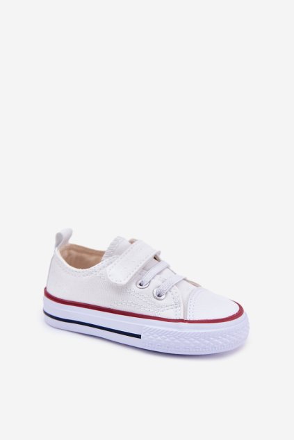 Biele detské tenisky na suchý zips s textilným vrchným materiálom a textilnou vložkou, kód produktu RC04/RC05-5 WHITE