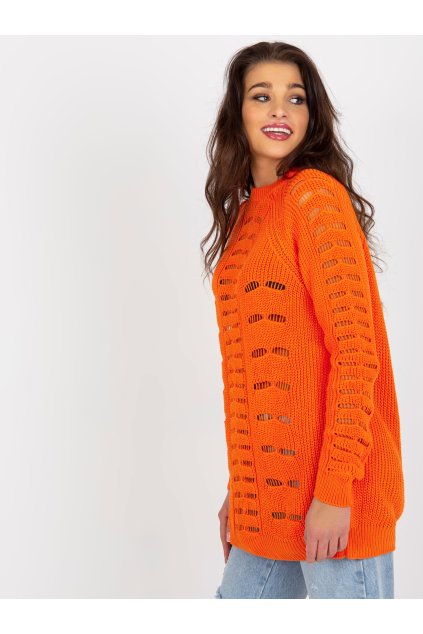Oranžový dámsky oversize sveter s vlnou a akrylom, kód produktu BA-SW-8056.21P