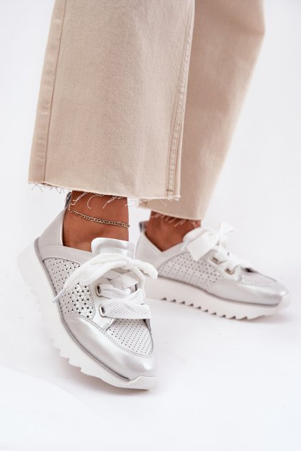 Dámské Kožené Tenisky Na Platformě D&A LR51-796 Stříbrné (Veľkosť 36)