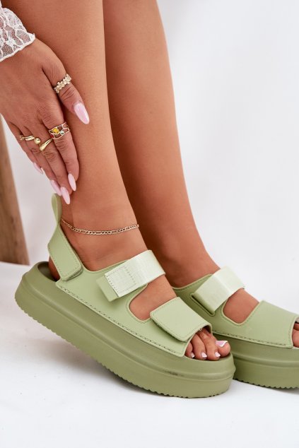Dámske Sandále na platforme s suchým zipsom zelené nitepira / 100-430 GREEN (Veľkosť 36)