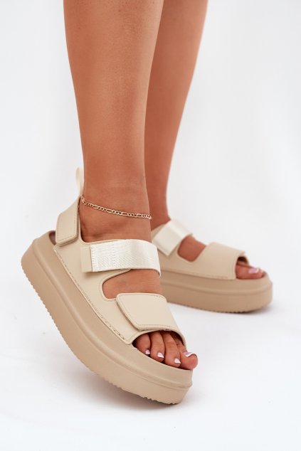Dámske Sandále na platforme se suchým zipsom béžove nitepira / 100-430 BEIGE (Veľkosť 36)
