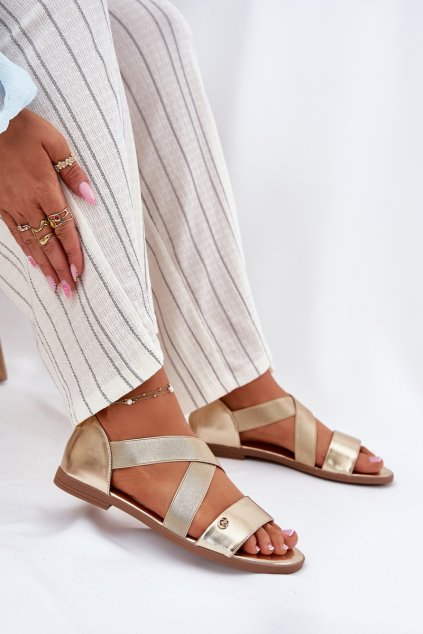 Dámske ploché Sandále s elastickými pásky zlaté marinea / 25SD35-3884 LT.GOLD (Veľkosť 36)