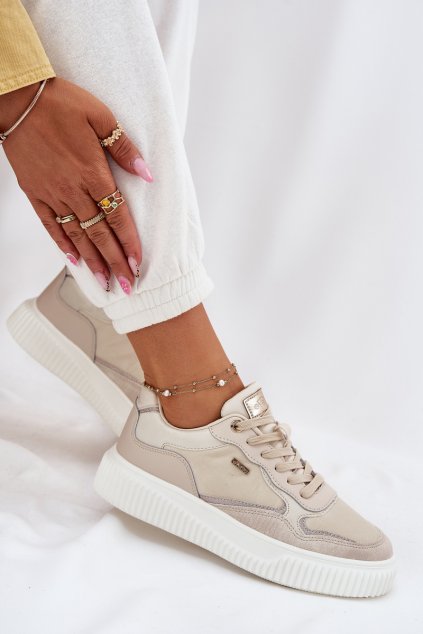 Dámske béžové kožené tenisky na platforme s eko kožou, kód produktu 25SP18-8240 BEIGE