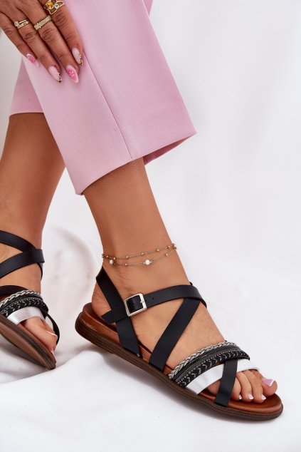 Dámské Ploché Sandály S Pásky Černé Sergio Leone SK087H (Veľkosť 38)