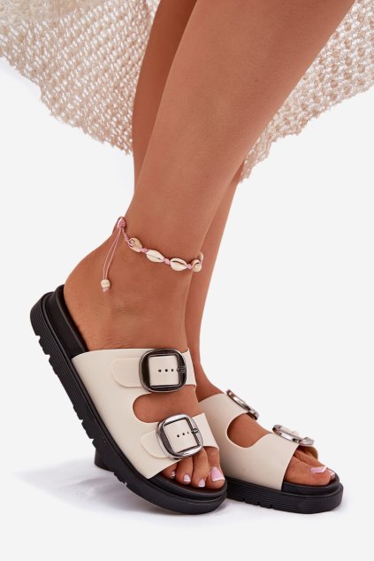 Dámské papuče S Přezkami Na Platformě Béžové Elamas (Veľkosť 37)