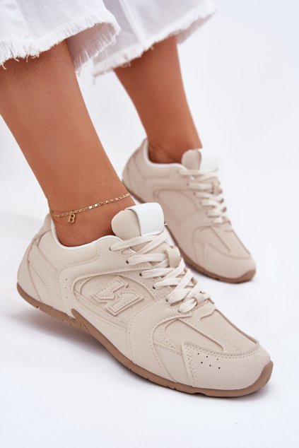 Dámske béžové športové tenisky z eko semišu, kód produktu 897-4C BEIGE