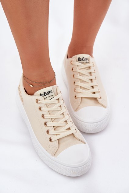 Béžové dámske tenisky na platforme Lee Cooper LCW-24-44-2464L BEIGE, textil, rovná podrážka