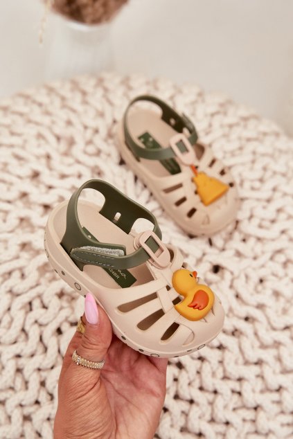 Dievčenské detské sandále Ipanema Summer XV Baby, béžové, zapínanie suchý zips, kód produktu 83619/BC883 BEIG/GREE