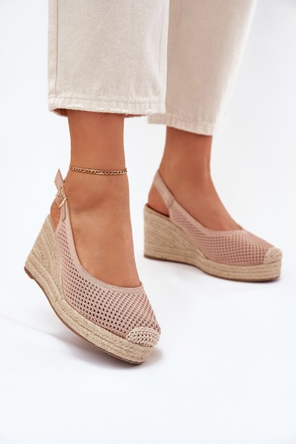 Ružové dámske sandále na platforme s pletením, textil, kód produktu 5988 PINK