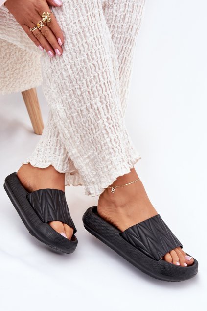 Čierne dámske penové papuče na platforme s rovnou podrážkou WS-12 BLACK (Veľkosť 36.5)