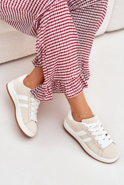 Dámské Sportovní Boty Sneakersy Z Eko Kůže Béžové Ravina
