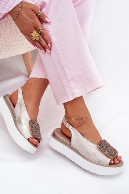 Zazoo 1786 Kožené Dámské Sandály Na Platformě S Dekorací Zlaté Ošoupané (Veľkosť 36)