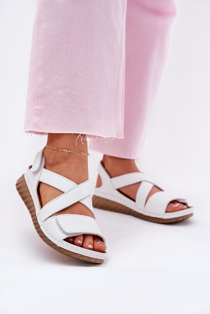 Dámské Kožené Sandály Na Suchý Zip Maciejka L6848-11 Bílé (Veľkosť 36)