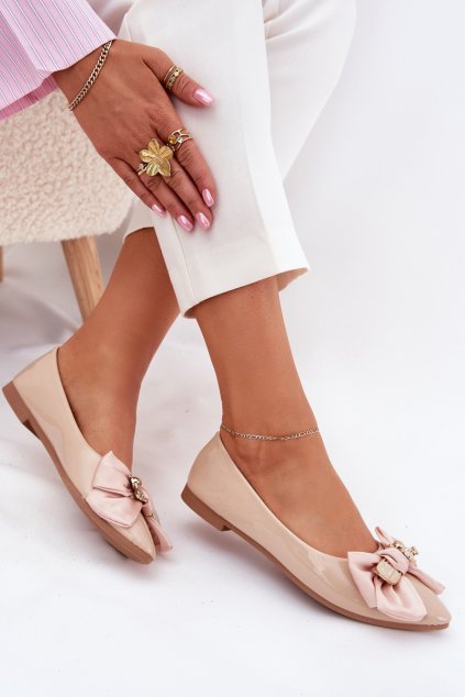 Lakované Baletky S Mašlí A Zlatou Broží Béžové Rivona (Veľkosť 37)