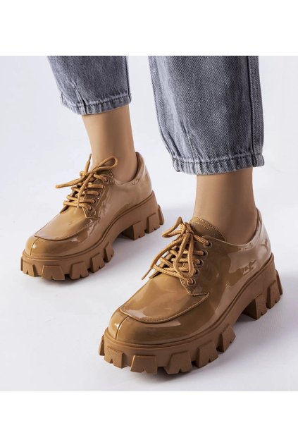 Hnedé lakované poltopánky Beccadelli C9808-63 KHAKI 38 - GM
