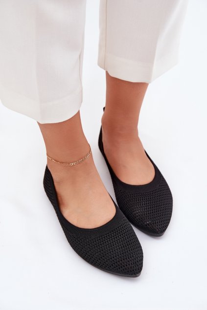 Síťované z textiluní baleríny Dámske čierne sarina / ZA43P BLACK (Veľkosť 37)