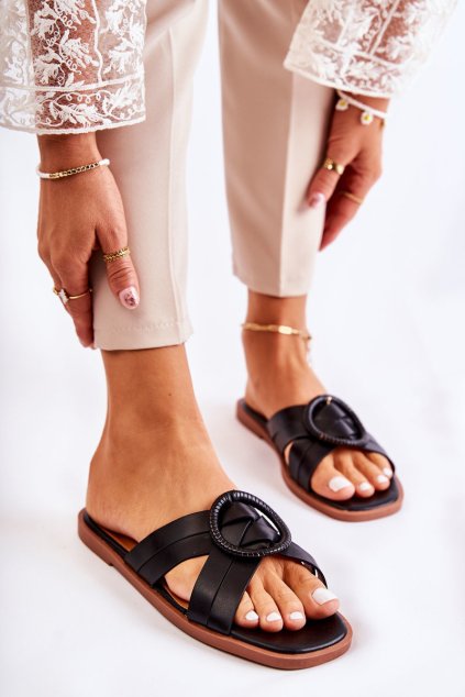 Dámske módní čierne papuče sansa / LA-197 BLACK (Veľkosť 38)