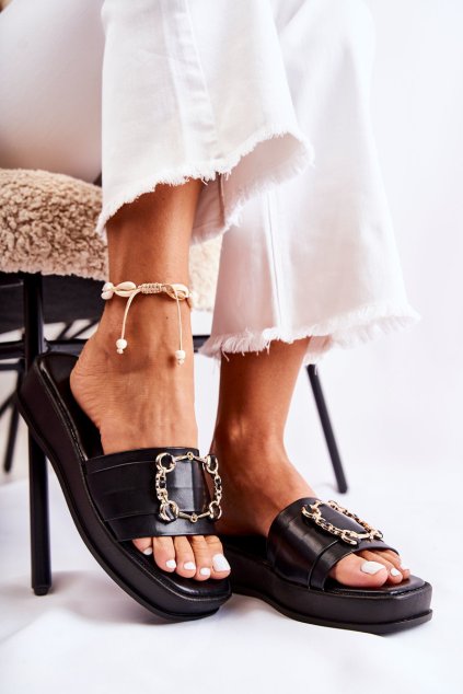 Dámske módní kožené papuče čierne adaline / MY 33193 BLACK (Veľkosť 38)