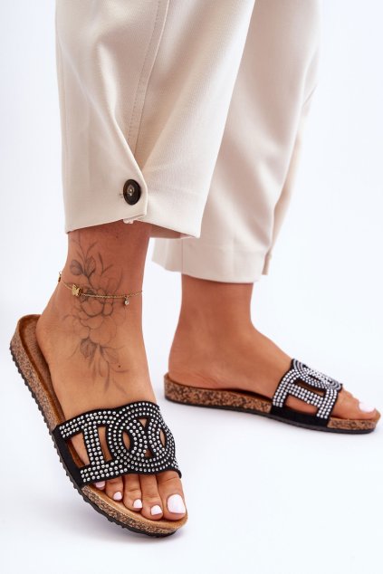 Dámske křupky zdobené čepicemi čierne evelins / SD8181 BLACK (Veľkosť 36)