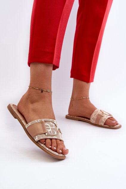 Lesklé Dámské Žabky S Ozdobou Beige Taleci (Veľkosť 37)