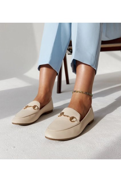 Bežové mokasíny s prackou Erminia DF875 Béžové 38 - GM (Veľkosť 37)