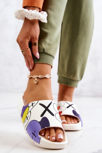 Gumové papuče s potiskem bílý monsters / CK240P WHITE (Veľkosť 36)