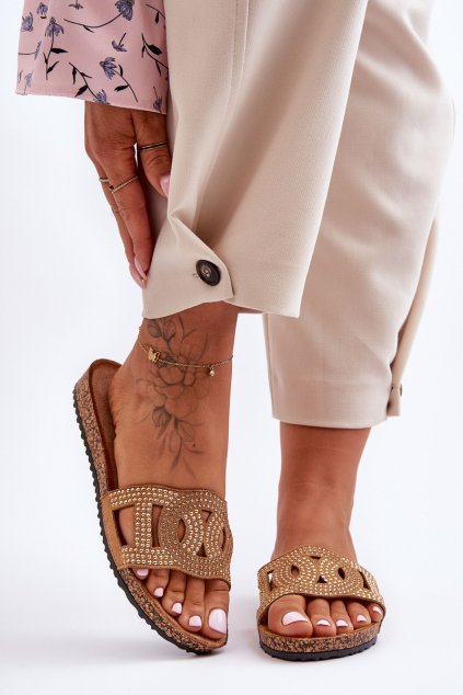 Dámské Klapky Zdobené Čepičkami Hnědé Evelins (Veľkosť 39)