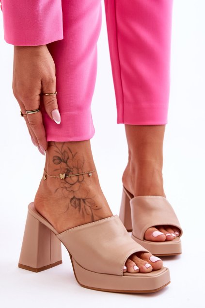 Kožené vysoké Dámske lodičky béžove livesa / M051 NUDE (Veľkosť 39)