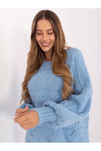 Dámsky sveter farba Svetlo-modrá kód AT-SW-2367.76P (Farba Svetlo-modrá, Veľkosť ONE SIZE)
