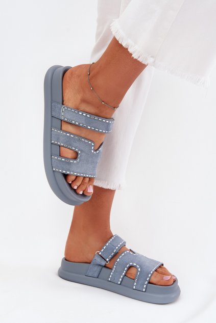 Dámske papuče so zdobením na platforme modré delyna / 27004 BLUE (Veľkosť 36)