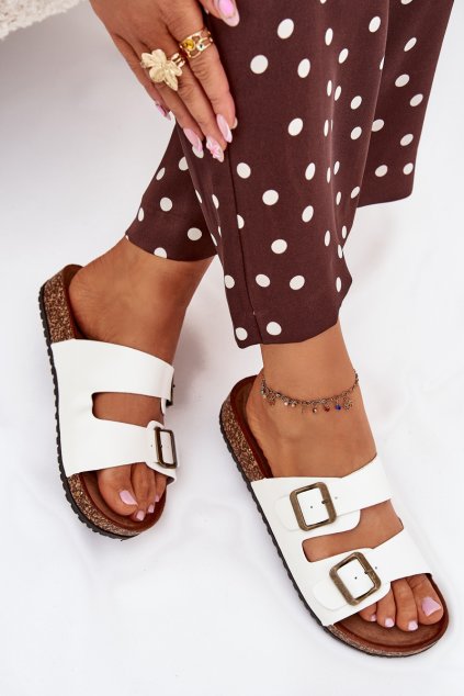 Dámske papuče na korkové platforme s prackami biele vesina / WD302 BIANCO (Veľkosť 36)