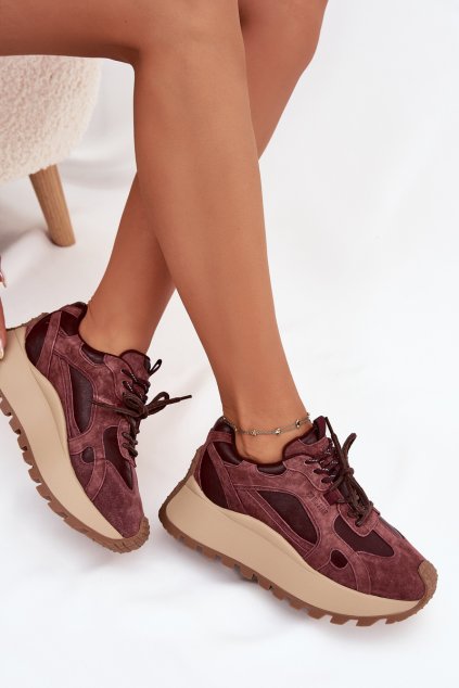 Kožené Sneakersy Na Platformě Dámské Big Star SS274625 HI-POLY SYSTEM Bordové (Veľkosť 36)