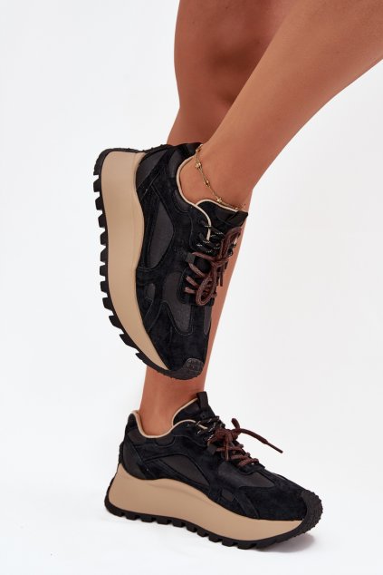 Kožené Sneakersy Na Platformě Dámské Big Star SS274628 HI-POLY SYSTEM Černé (Veľkosť 36)