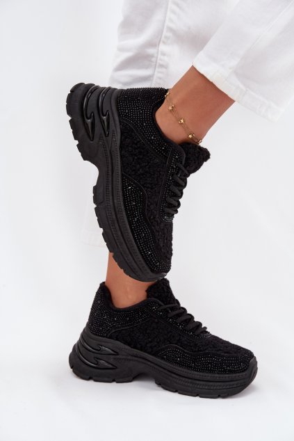 Dámské Tenisky S Cyrkony A Beránkem Černé Zarika (Veľkosť 37)