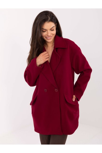 Dámsky kabát farba bordová kód IT-PL-A9582.86 : na temu obdobie Jeseň / zima (Farba Bordová, Veľkosť ONE SIZE)