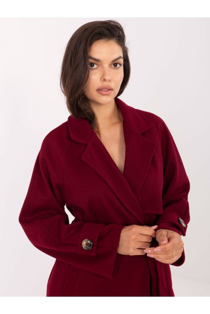 Dámsky kabát farba bordová kód IT-PL-A9589.58 : na temu obdobie Jeseň / zima (Farba Bordová, Veľkosť ONE SIZE)