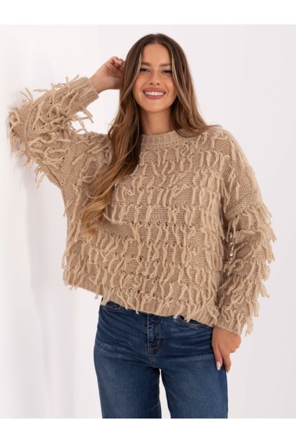 Dámsky sveter farba Béžová kód MI-SW-2008.86 (Farba Béžová, Veľkosť ONE SIZE)