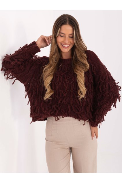 Dámsky sveter farba Bordová kód MI-SW-2008.86 (Farba Bordová, Veľkosť ONE SIZE)