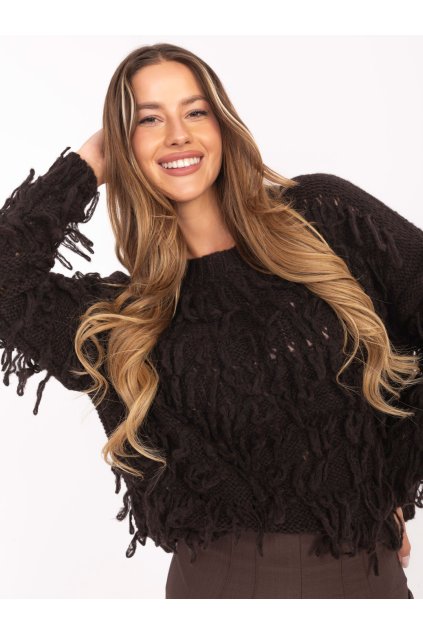 Dámsky sveter farba Tmavo-hnedá kód MI-SW-2008.86 (Farba Tmavo-hnedá, Veľkosť ONE SIZE)