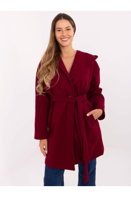 Dámsky kabát farba bordová kód IT-PL-A9587.00 : na temu obdobie Jeseň / zima (Farba Bordová, Veľkosť ONE SIZE)
