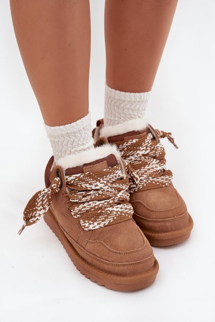 Semišové zimní boty pro ženy s kožešinou a silnými šněrováním Vinceza 97963 Camel (Veľkosť 36)