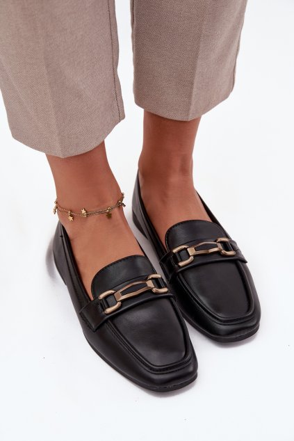 Dámske mokasíny s ozdobou čierne priscelle / 9715- BLACK (Veľkosť 36)