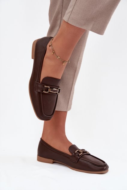 Dámske mokasíny s ozdobou hnedé priscelle / 9715- BROWN (Veľkosť 36)