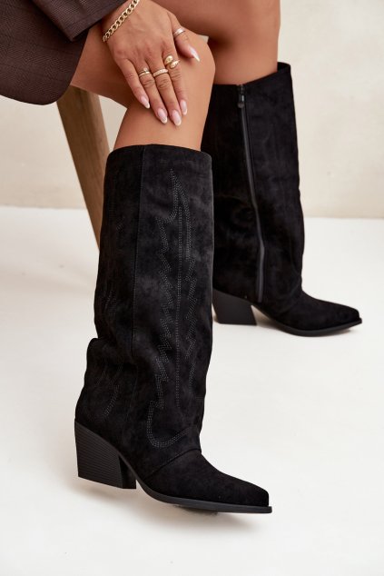 Dámské kovbojky na zip Černé Isalina (Veľkosť 36)