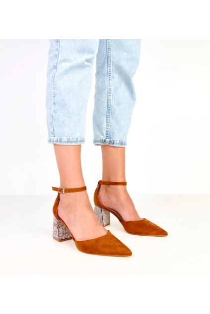 Dámske topánky lodičky hnedé kód BSD42 - GM BSD42-8 CAMEL 38 - GM (Veľkosť 39)