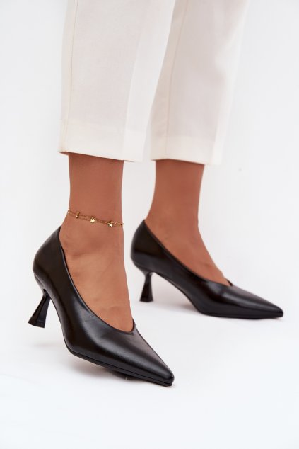 Lakované lodičky na ihlovom podpätku čierne gavrielle / 5645 BLACK (Veľkosť 36)